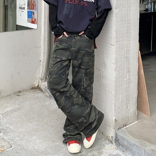 復(fù)古迷彩工裝 褲 新款 男女寬松直筒闊腿休閑長(zhǎng)褲 子 美式 25春季