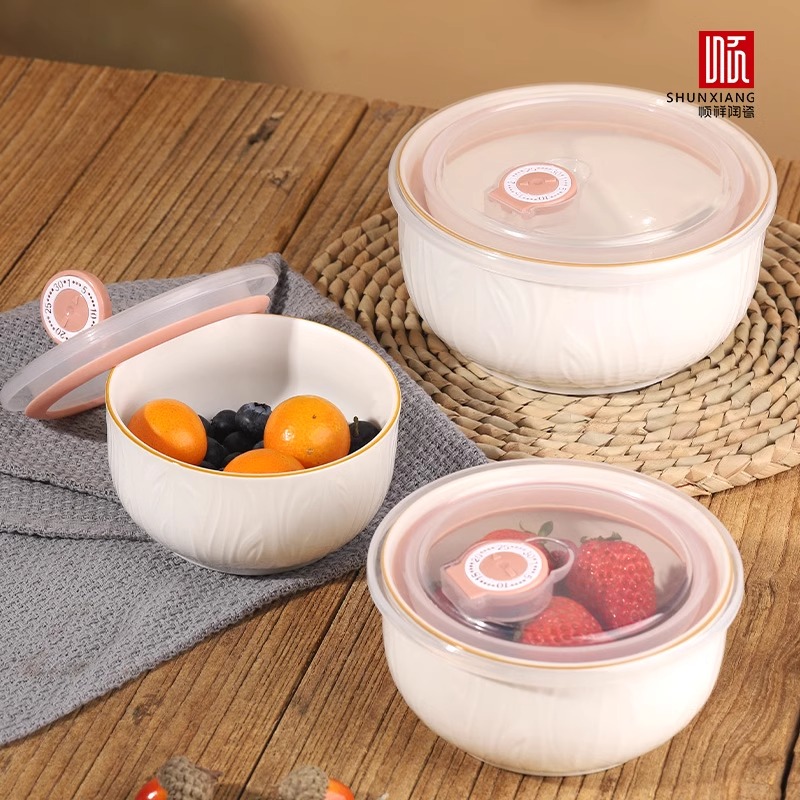 shunxiang釉下彩陶瓷碗保鲜盒微波炉饭盒带盖冰箱密封碗泡面碗