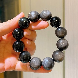 天然银曜石16mm手链暗黑系男女士款 冷色系银耀石猫眼情侣手串水晶