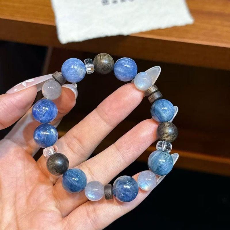 天然蓝晶石搭配沉香手链女款单圈五行木水闺蜜礼物送女友生日礼物