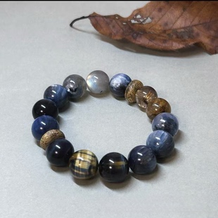 天然蓝晶石灰月光沉香手链女款 饰品礼物送女友生日 单圈简约风格