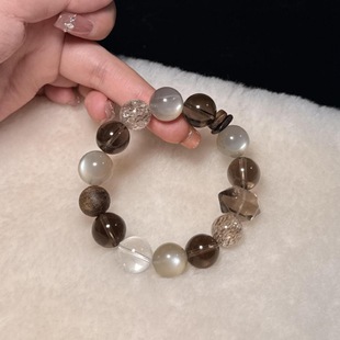 天然多宝水晶手串奶茶月光石茶晶黑金超女款单圈百搭时尚饰品礼物