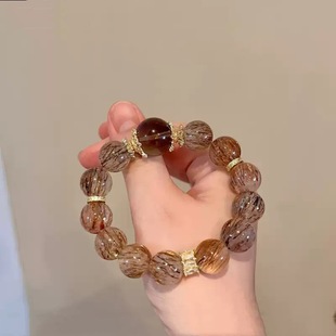 天然黑金超七水晶茶晶手串男女款 饰品礼物送生日礼物 单圈简约风格