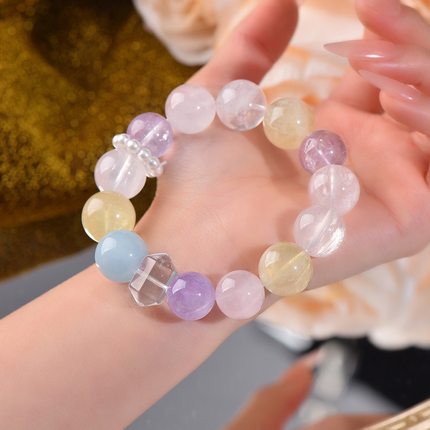 天然水晶多宝手链14mm海蓝宝黄水紫水晶时尚大气女款手串新饰品