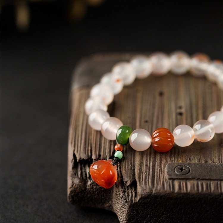 天然冰飘红南红荔枝冻手串搭配碧玉面包圈南瓜珠南红莲蓬手链女夏