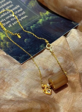 天然玛瑙转转珠桶珠项链女款爆款轻奢百搭小众设计感锁骨链