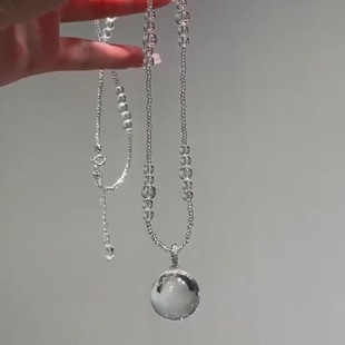 天然白水晶锁骨链珠子白水晶球21mm银扣清澈透亮百搭精致项链