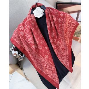 小众扎染纹样!轻奢安可拉红丝毛围巾女秋冬保暖真丝羊毛方巾披肩