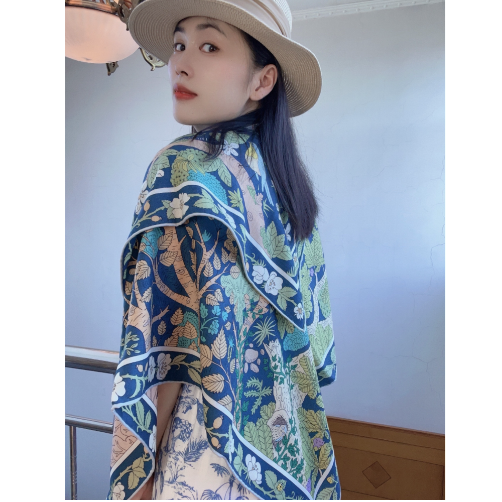 【于月神之怀～蓝】 双面真丝羊毛大方巾大牌气质秋冬保暖围巾披