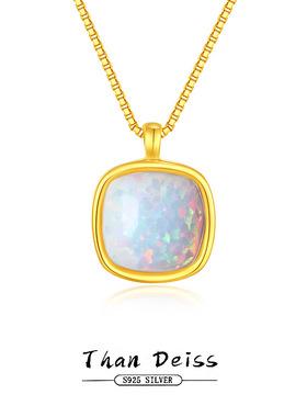 S925纯银梦幻圆角方欧泊项链