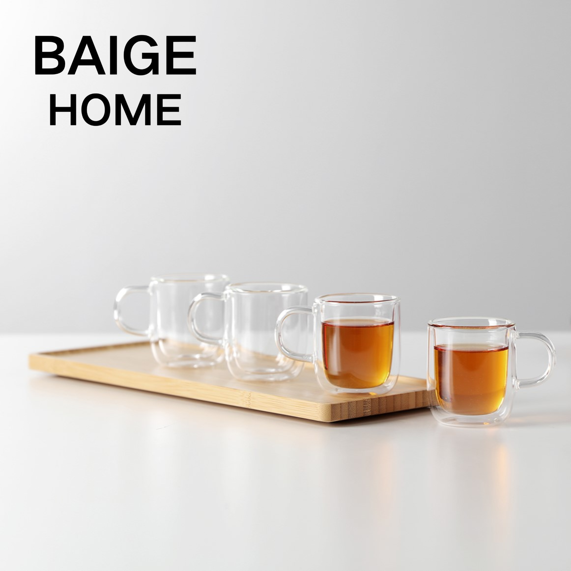 BAIGEHOME双层玻璃带把小茶杯