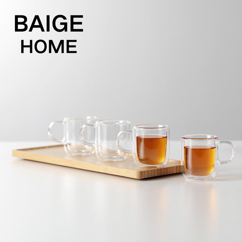 BAIGEHOME双层玻璃带把小茶杯