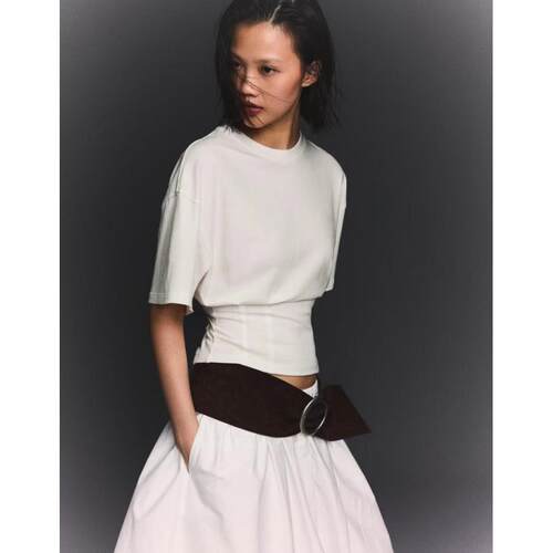 Bershka女子白色束腰短袖T恤英国正品代购2026年春时尚修身上衣