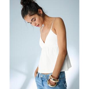 Bershka 女子白色褶皱吊带上衣英国代购2026年春百搭打底背心