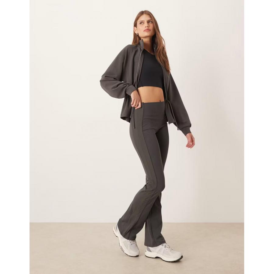 OYSHO女子深炭色高腰侧肋开叉长裤英国正品代购2025年秋运动裤