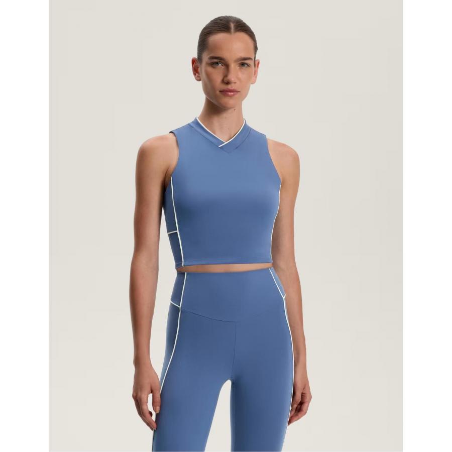 OYSHO女子蓝色修身短款背心英国正品代购2025年秋健身训练运动衣