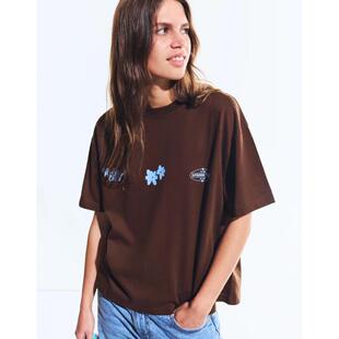 2026年春休闲舒适上衣 代购 女子棕色印花全棉宽松短袖 T恤英国正品
