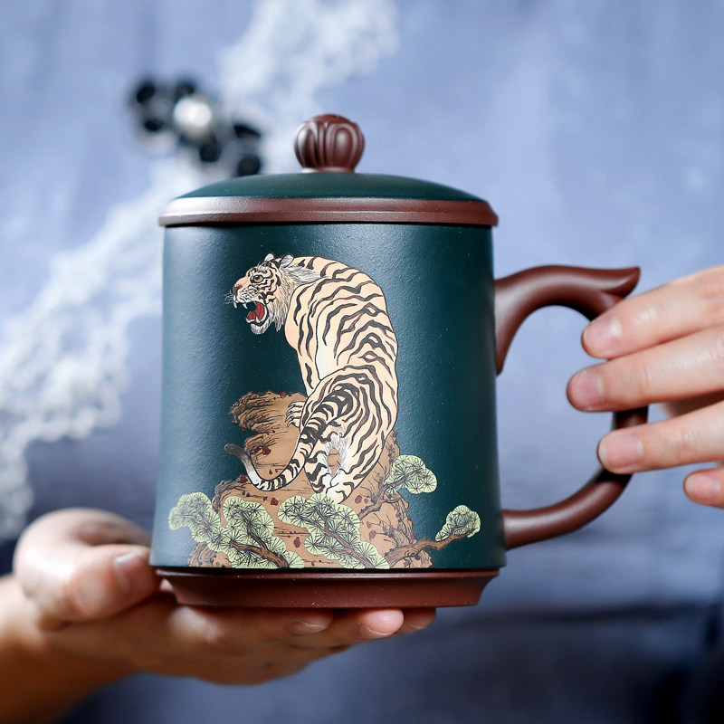 【威震山河】紫砂茶杯生肖虎盖杯家用泡茶杯子水杯商务升职礼品杯