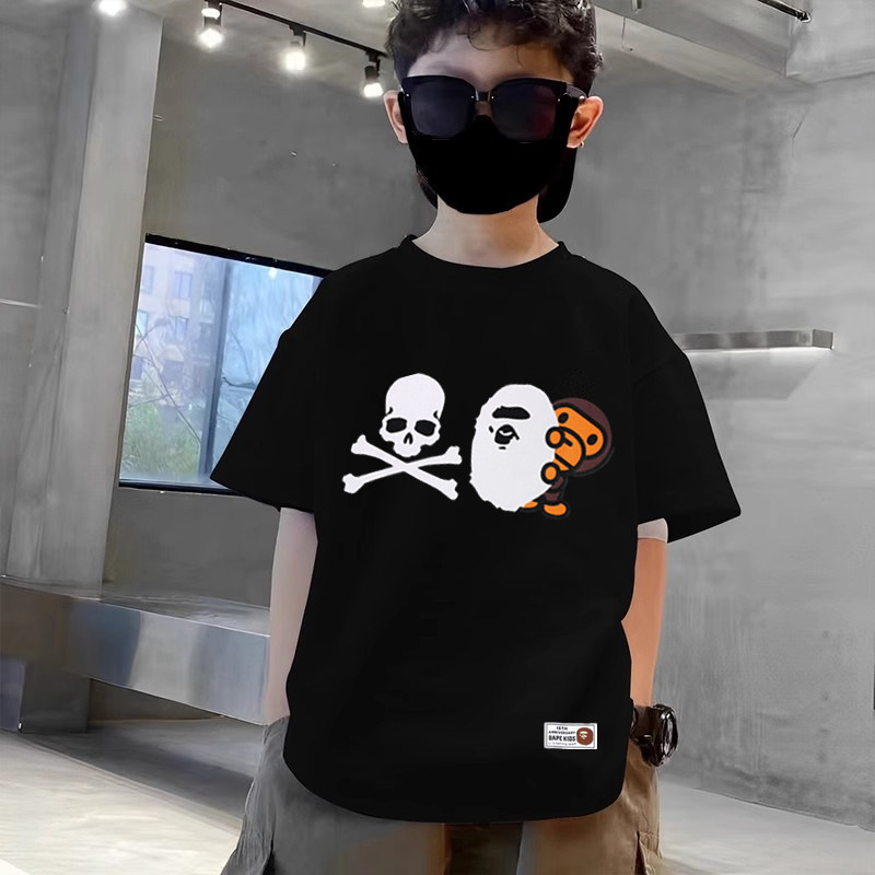 日系潮牌联名款猿人卡通t恤夏季童装全棉短袖T恤男童半袖亲子装