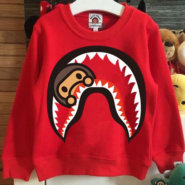 日系潮牌秋季鲨鱼牙齿儿童卡通卫衣男女童纯棉长袖T恤打底中大童