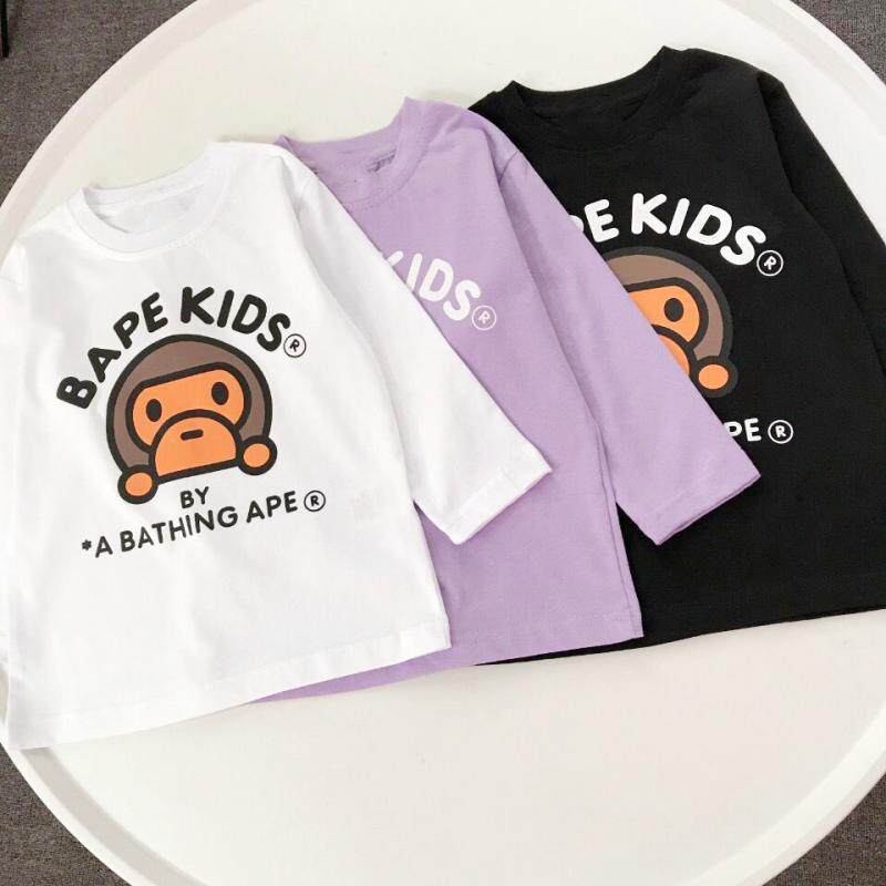 日系潮牌BAPE KIDS卡通猴子男女儿童纯棉长袖T恤秋装宝宝休闲上衣