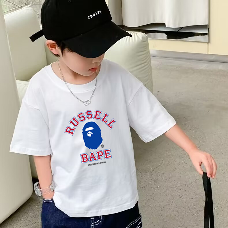 日系潮牌夏季新款儿童短袖上衣简约字母男童百搭t恤女童卡通休闲