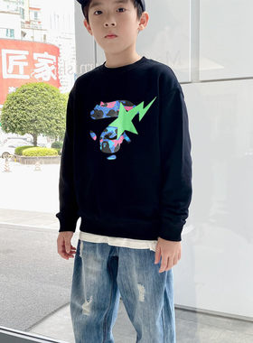 日系潮牌BAPE KIDS儿童圆领打底上衣男女童休闲卫衣中大童套头衫