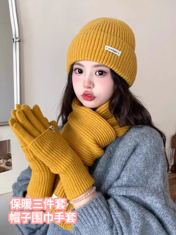 Knitted scarf, hat, glove set, women's autumn/winter 2026 new thr