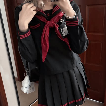 千岛爱/本治高等原创JK制服日系校供感套装女黑红三本收腰水手服