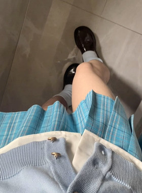 霁青/本治高等原创蓝色jk格裙秋冬TR百褶裙女a字半身裙显白校供感