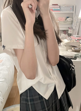 本治高等原创 艺川高 jk制服多色短袖衬衫日系小刺绣女衬衣学院风