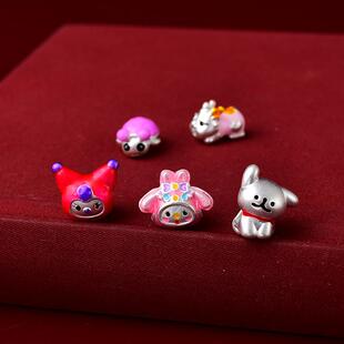 999足银彩绘3D硬银库洛米串珠配件编织手绳精工DIY配饰银线条狗女