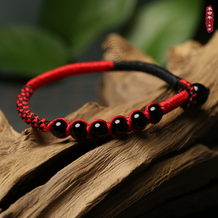 本命年2022属虎 转运手工红绳编织 黑玛瑙手链男女情侣民族风