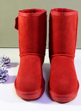 雪地靴女红色婚鞋中帮圆头冬季加厚加绒本命年红色保暖防滑保暖靴