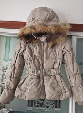 出口韩国女士羽绒服外套短款连帽真貉子毛款式新颖时尚断码处理