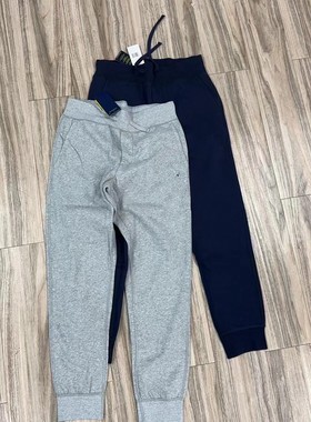 男女同款加绒卫裤运动裤灰色蓝色外贸原单美系轻奢高端货精品缩口