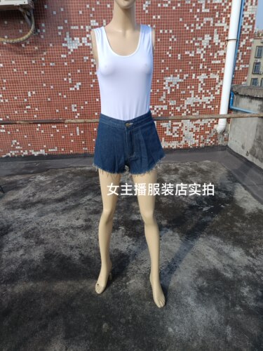 开档牛仔裤短裤女隐形拉链开口阔腿裤腰围62-66裤长31cm