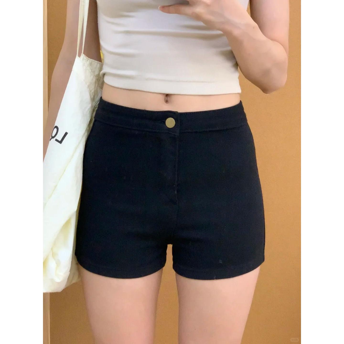 开档隐形拉链不退小个子黑色辣妹紧身牛仔短裤女夏季高腰弹力显瘦