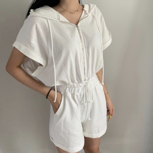 开档裤一体式连衣裤拉链see see 裤阔腿短裤时尚连体裤连衣短裤