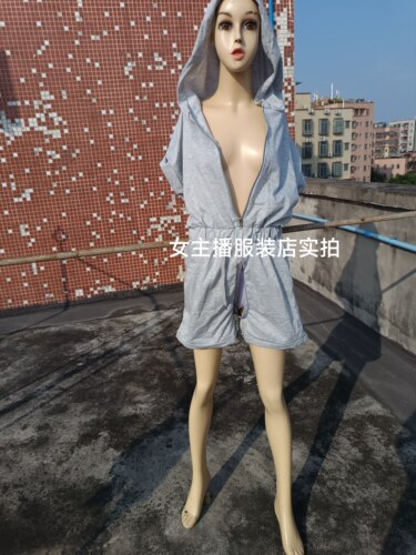 开档连体裤女短裤隐形拉链开档免脱胸围108cm腰围56-90cm衣长79