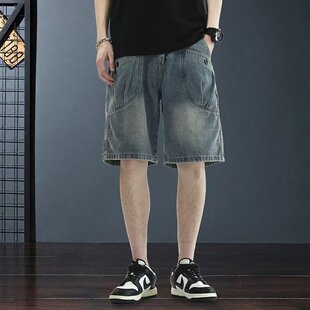 宽松直筒中裤 开档隐形拉链不退美式 新款 男2025夏季 痞 复古牛仔短裤