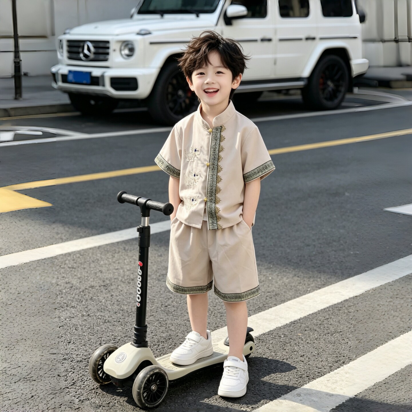 男童傣族套装儿童民族风唐装短袖套装刺绣盘扣表演服舞台装