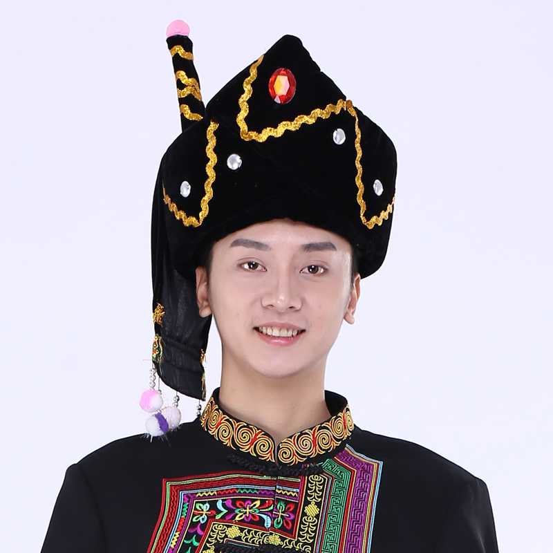四川凉山彝族独角帽 云南彝族英雄角男士帽子少数民族头饰男帽