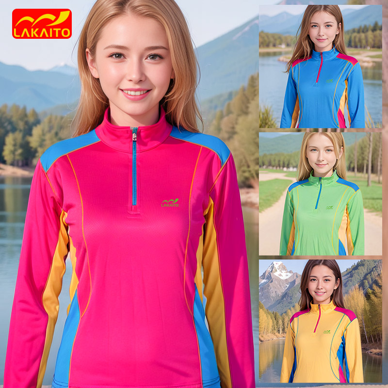 户外速干衣女长袖立领夏季薄款排汗运动上衣登山徒步爬山快干t恤