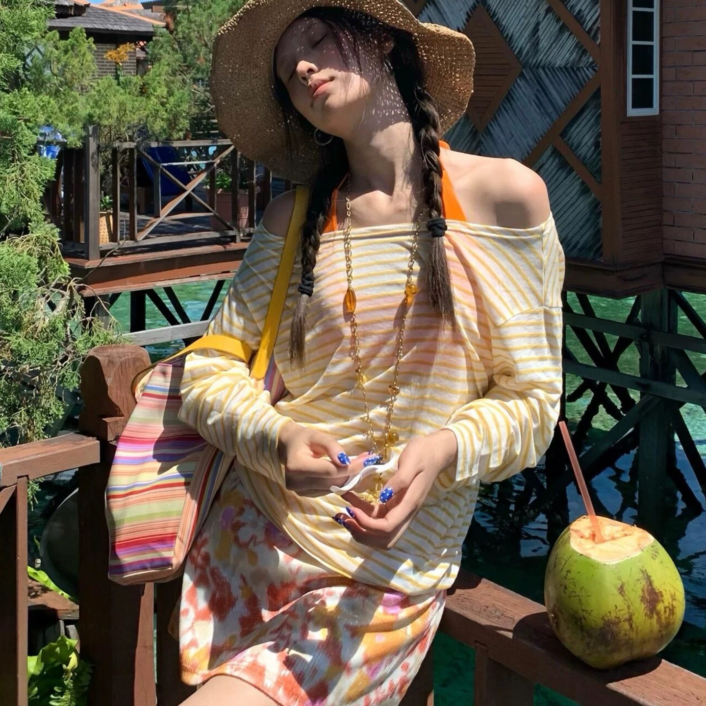 泳衣女复古罩衫分体比基尼裙式四件套小胸聚拢温泉度假风辣妹泳装