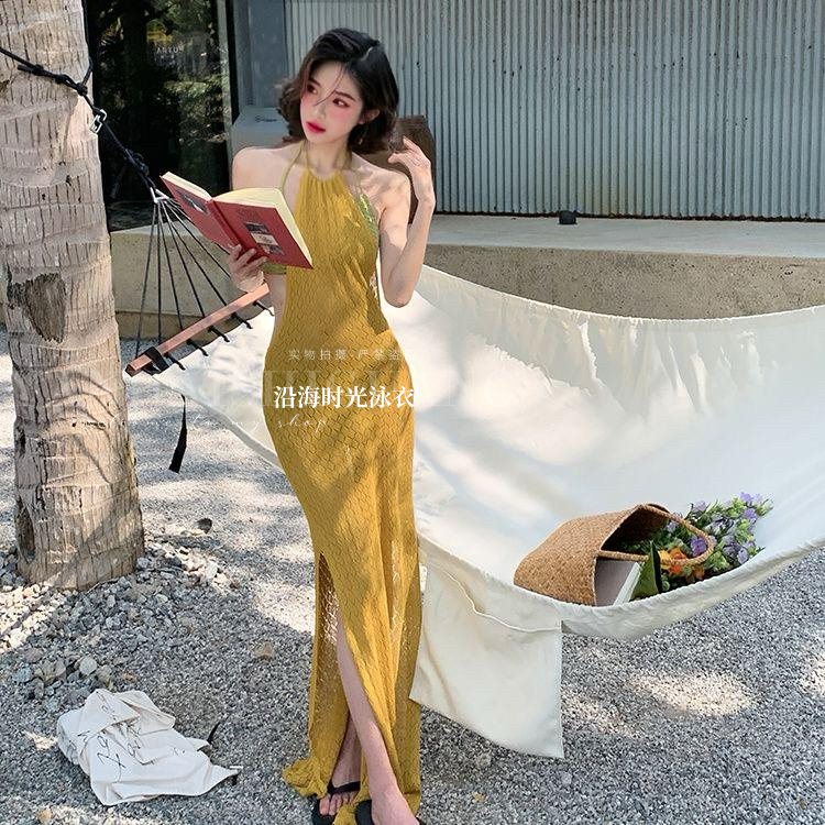 泳衣女高级感纯欲性感比基尼三件套长裙小胸聚拢遮肚显瘦温泉泳装