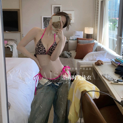 泳衣女性感豹纹撞色比基尼三点式