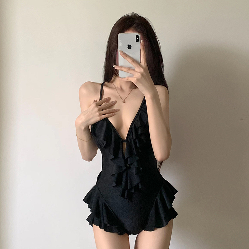 泳衣女深v吊带连体裙式遮肚显瘦