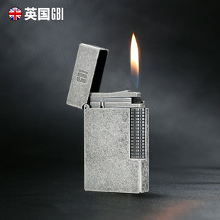 英国GBI男士高档充气黄铜火机钢音侧滑正品复古朗声打火机送男友