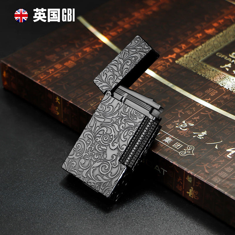 英国GBI正品男士高档充气朗声打火机金属黄铜火机钢音侧滑送男友